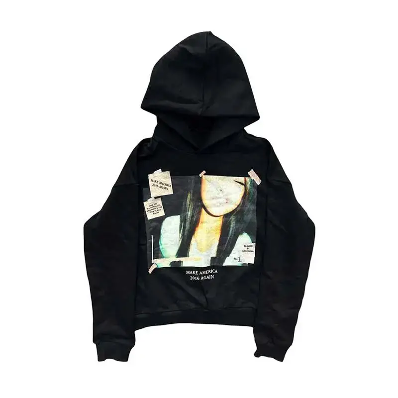 Prism 90S Subculture Character Patchwork Oversized Loose Winter Warm Unisex Hooded Sweatshirt