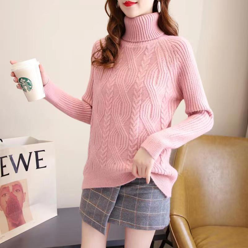 2023 Winter New knitted bottoming turtleneck thickened twist sweater women's versatile loose lazy Korean style fashionable top