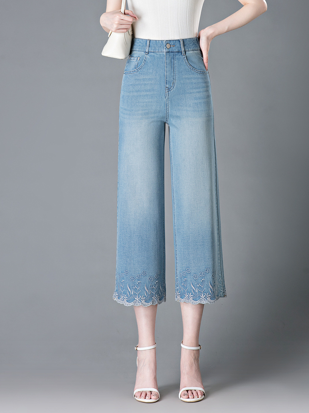 Stylish Plus-Size Denim Wide-Leg Pants for Women, 2026 Summer New Simple and Fashionable Drapey Casual Pants for Ladies