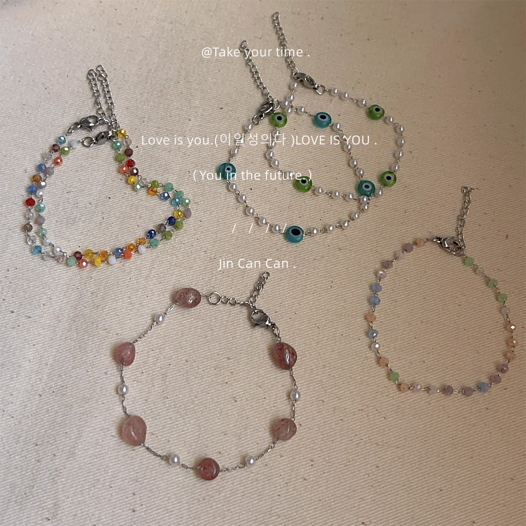 Japanese and Korean personalized new rainbow glass crystal bracelet versatile sweet design sense niche bracelet beaded wholesale female