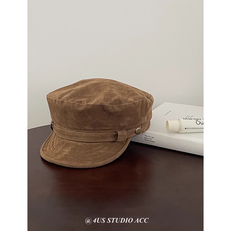 Retro British Style Newsboy Hat Women's Autumn and Winter New High-end Suede Octagonal Hat Shown Face Small Fashionable Painter Hat