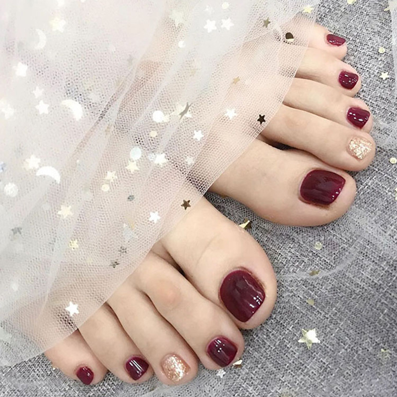 J0064 wearable glitter White toenail piece artificial foot nail stickers nail patch removable finished wholesale