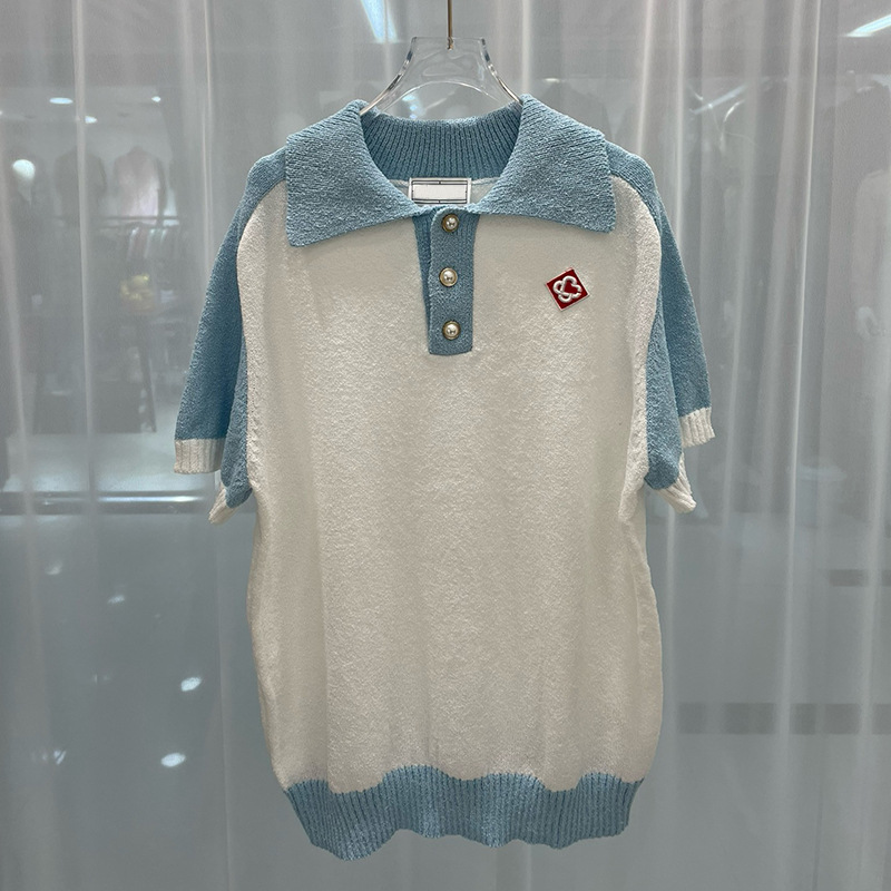 2024 summer new European and American trend cross-border foreign trade fashion men's lapel short sleeve POLO shirt color matching top