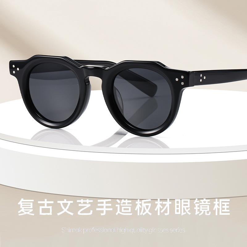 New Vintage Plate Men's and Women's Frame Large Face European and American High-end Texturised Circular Polarized UV Protection Sunglasses