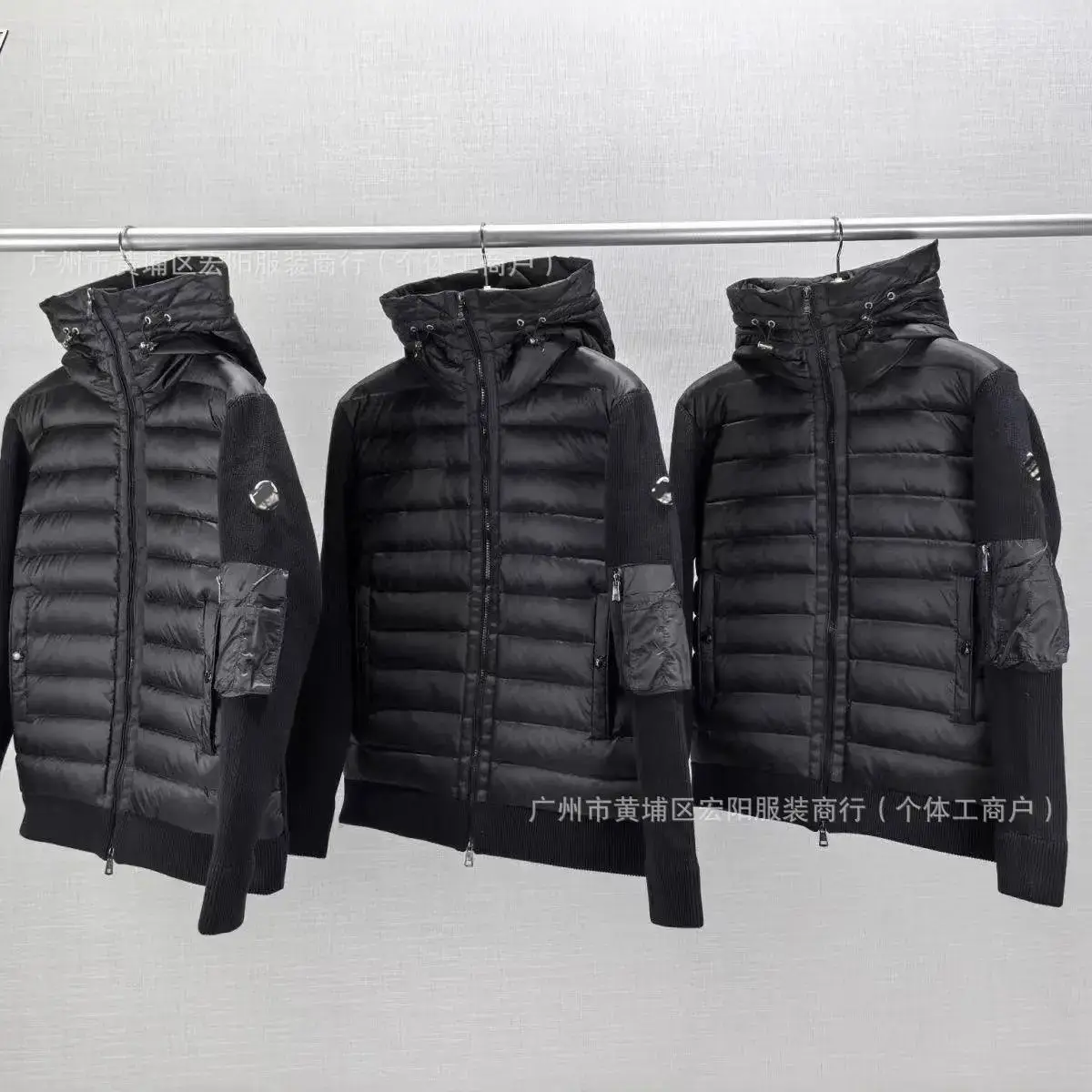 European New m Brand Knitted Patchwork Casual down Jacket Slim Versatile Hooded White Duck down Couple Coat
