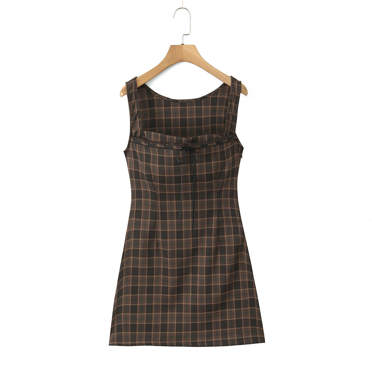 New Foreign Trade Style European and American Style Slim-Fit Plaid Print Bodycon Short Skirt Tank Dress