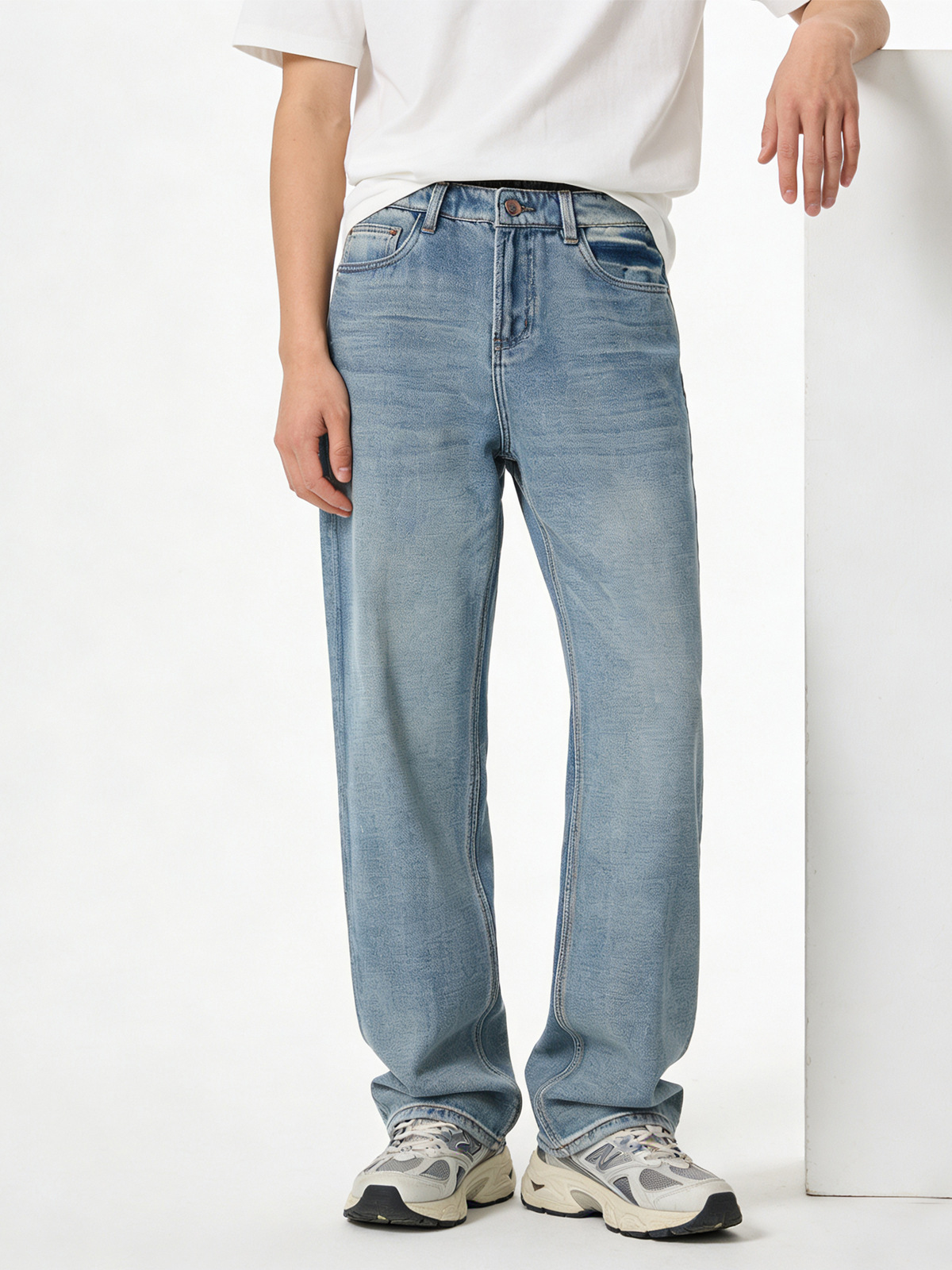 Elastic Waist Thin Wide-Leg Jeans for Men, New Spring/Summer American-Style Washed Loose Straight Cropped Pants for Short Individuals