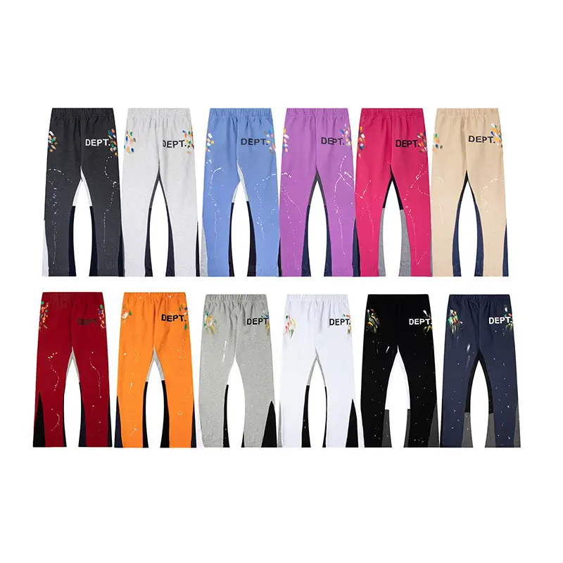 Gallery Dept Hand-Painted Splash Ink Splicing Drawstring High Street Casual Sweatpants Slightly Flared Pants Men's Sports