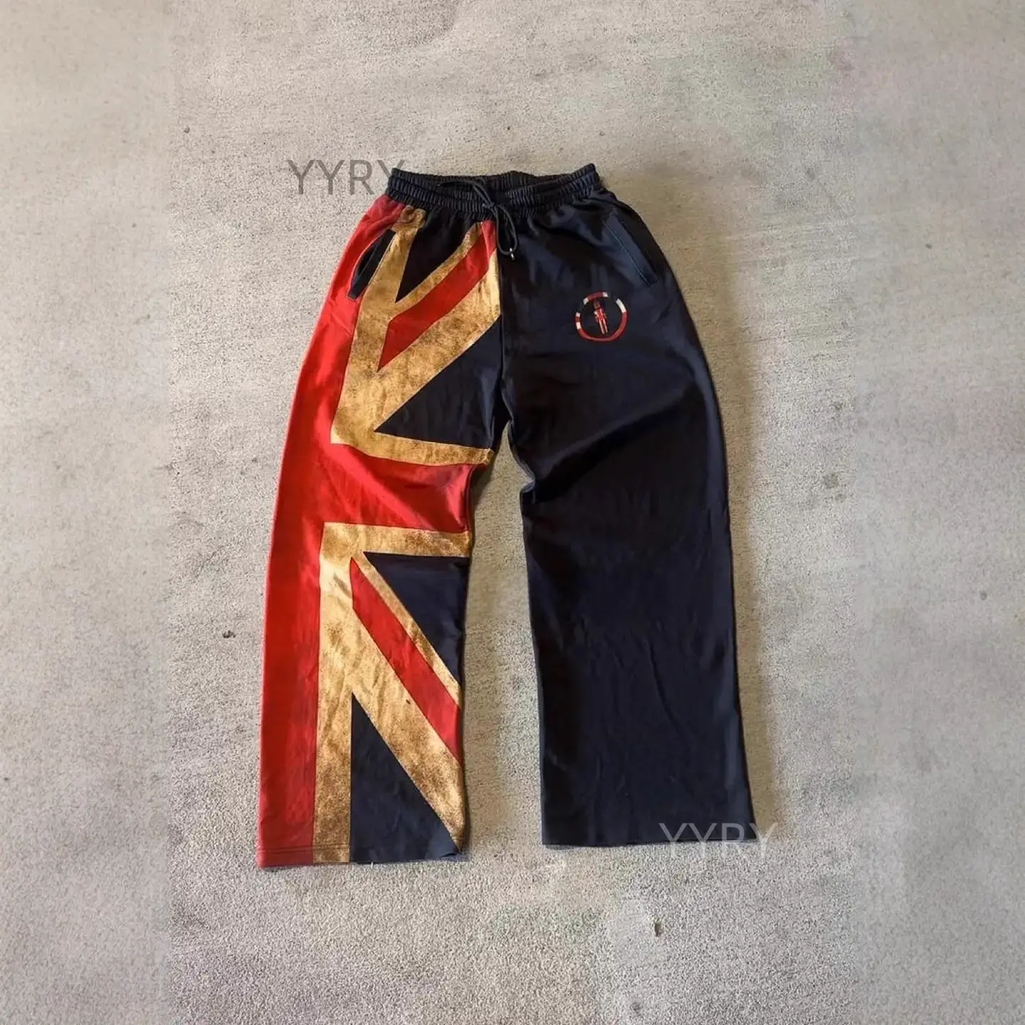 European and American Cross-Border Elastic Dark High Street Personalized Printed Sweatpants Straight Nine-Point Pants Casual Pants Vintage Retro