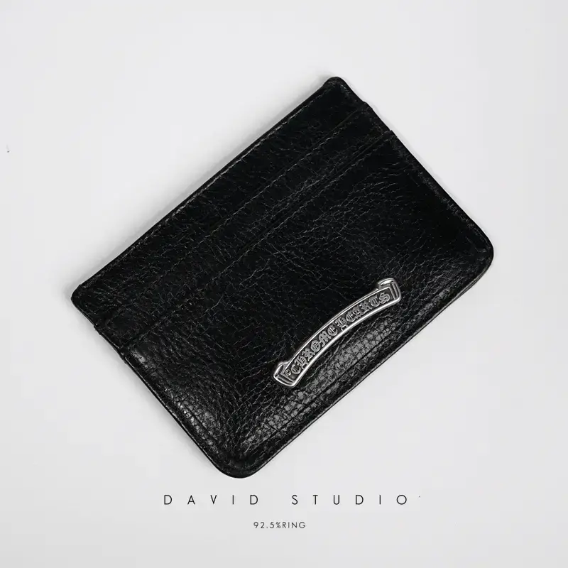 David Custom S925 Sterling Silver Accessories Small Sword Distressed Genuine Leather Cowhide Couple Men's Card Holder Card Case