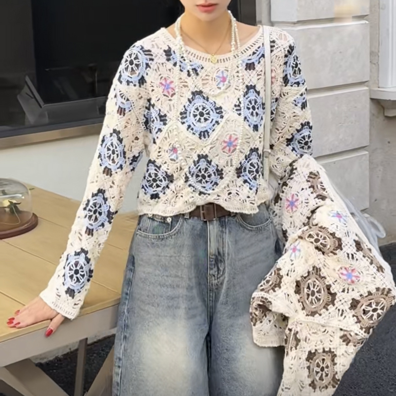 French-Style Tassel Crochet Hollow Loose Knit Sweater 2023 Early Autumn New Simple Batwing Sleeve Fresh Long-Sleeve Women's Top