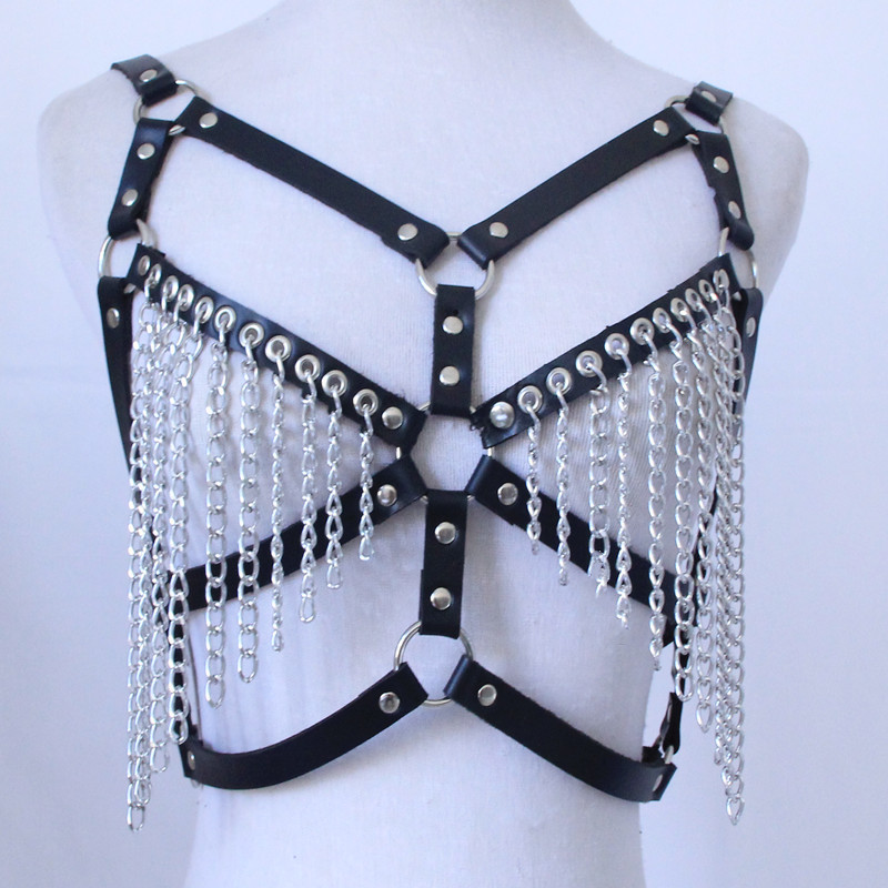European and American Punk Style Leather Bucket Belt Strap Night Performance Sexy Street Shooting Tassel Chest Chain Body Chain