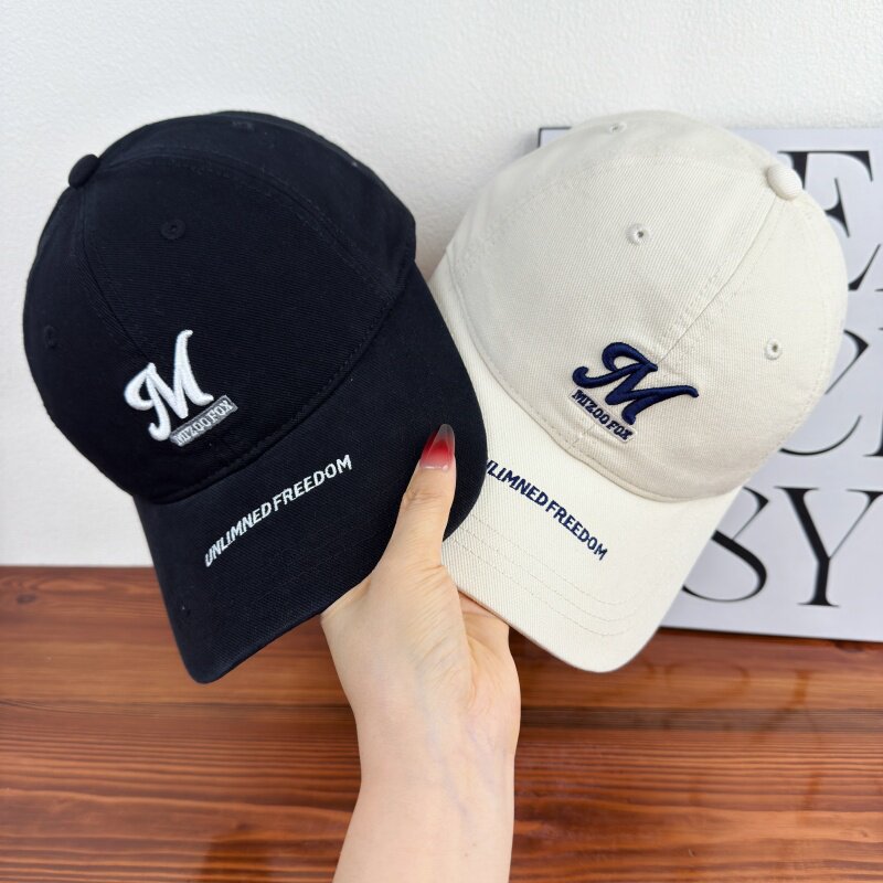 High-Quality Washed Embroidered Baseball Cap for Women, 2026 New Style, Wide Brim, Face-Slimming, Black Duckbill Cap, Trendy on Instagram