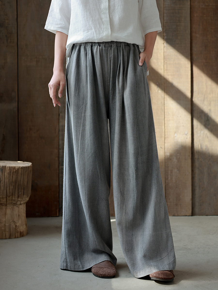 Customized New Chinoiserie Women's Spring New Tie-Dye Linen Wide-Leg Pants for Women with Slimming Look Retro Casual Pants