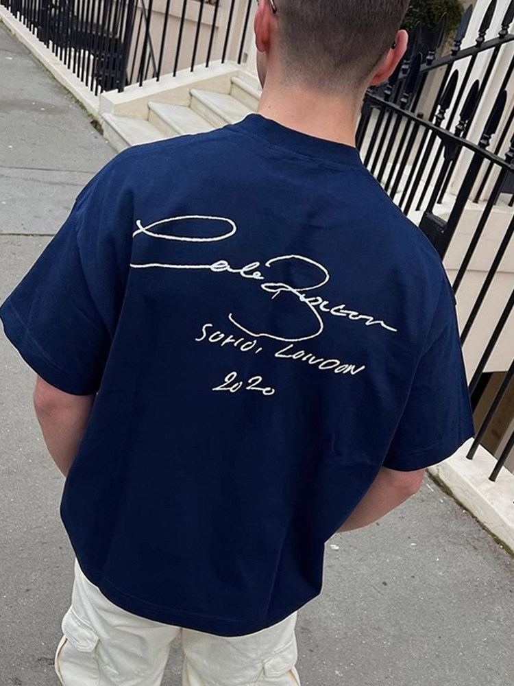 Cole Buxton Short-Sleeve Men's T-Shirt with Unique Design, Trendy Ins-Style Summer T-Shirt, Creative Lettering, Half-Sleeve Summer Couple's T-Shirt