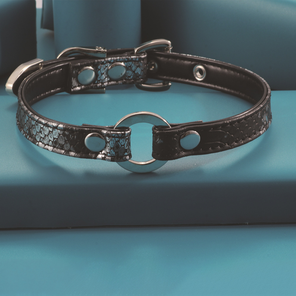 Subculture Design Sense Snake Pattern Leather Choker Collar Women's Ring silver Daily Subpunk Harajuku Style Collar