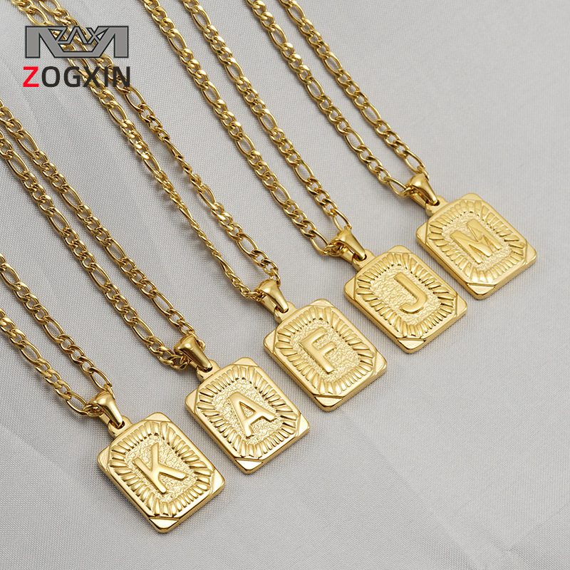 Cross-Border Titanium Steel Figaro Chain Nk Chain Men's Letter Pendant European and American 18K Stainless Steel English Letter Necklace for Men
