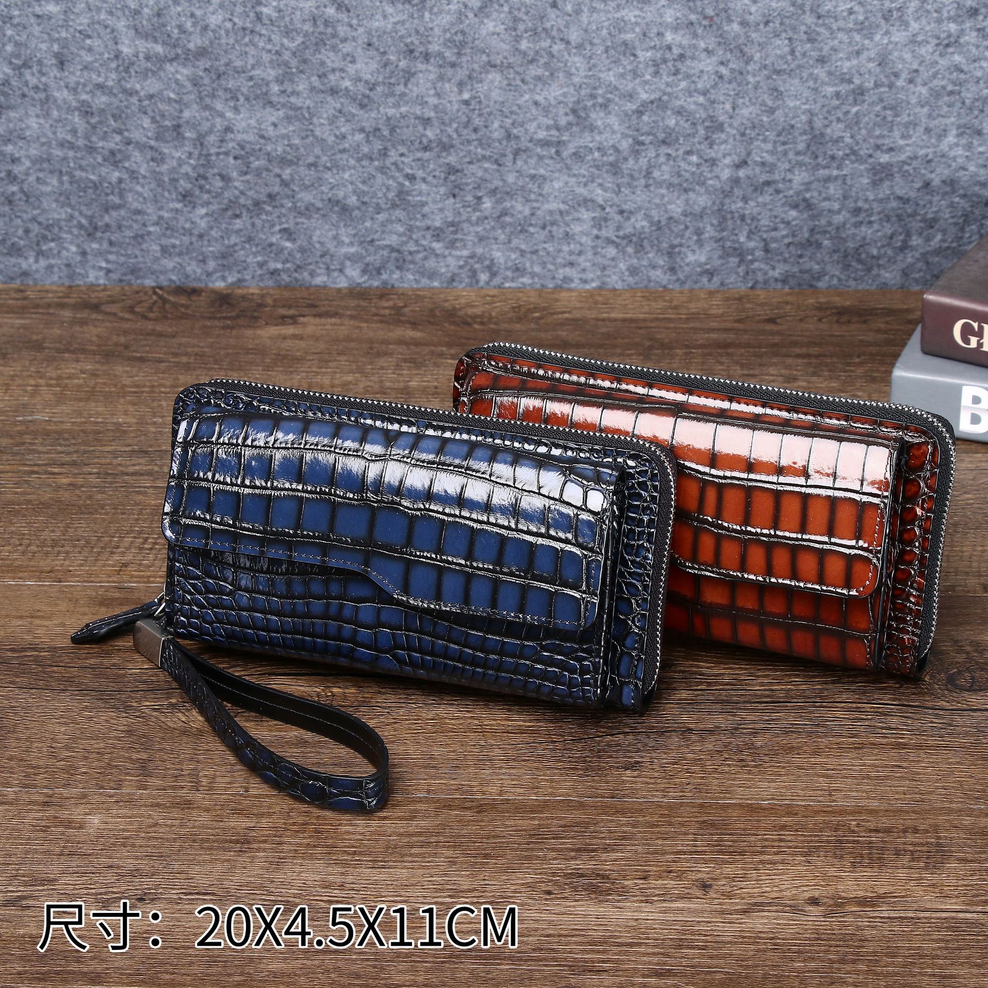 New Crocodile Belly Pattern Handbag, Color Polished Men's Mobile Phone Bag, Multi-Functional Long Wallet, Business Casual Clutch Bag, Trendy