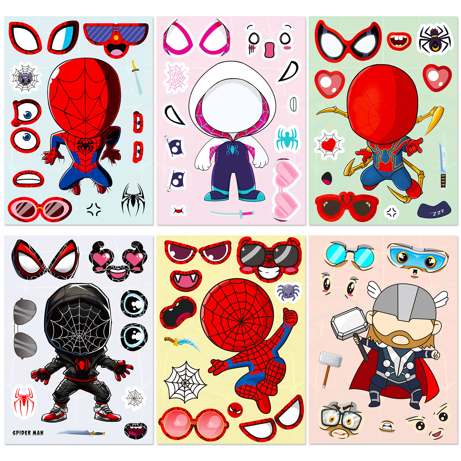 Cross-Border 6 Sheets/Pack Make a Facediy Puzzle Face-Changing Stickers Cartoon Animation Character Creative Stickers