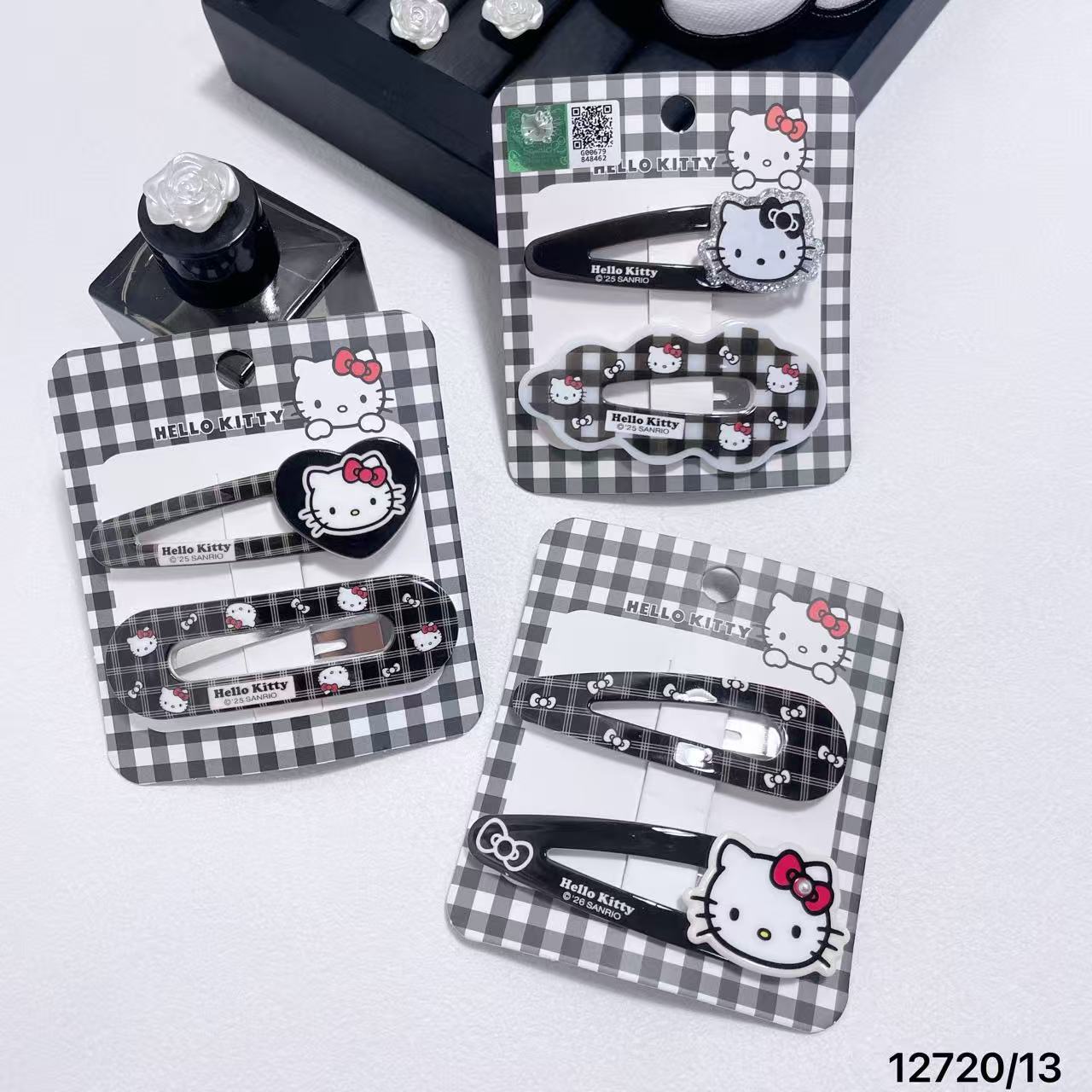 New Genuine Hellokitty Cute Hair Accessories Hello Kitty silver Glitter Classic Black and White Prid Bangs Clip 12