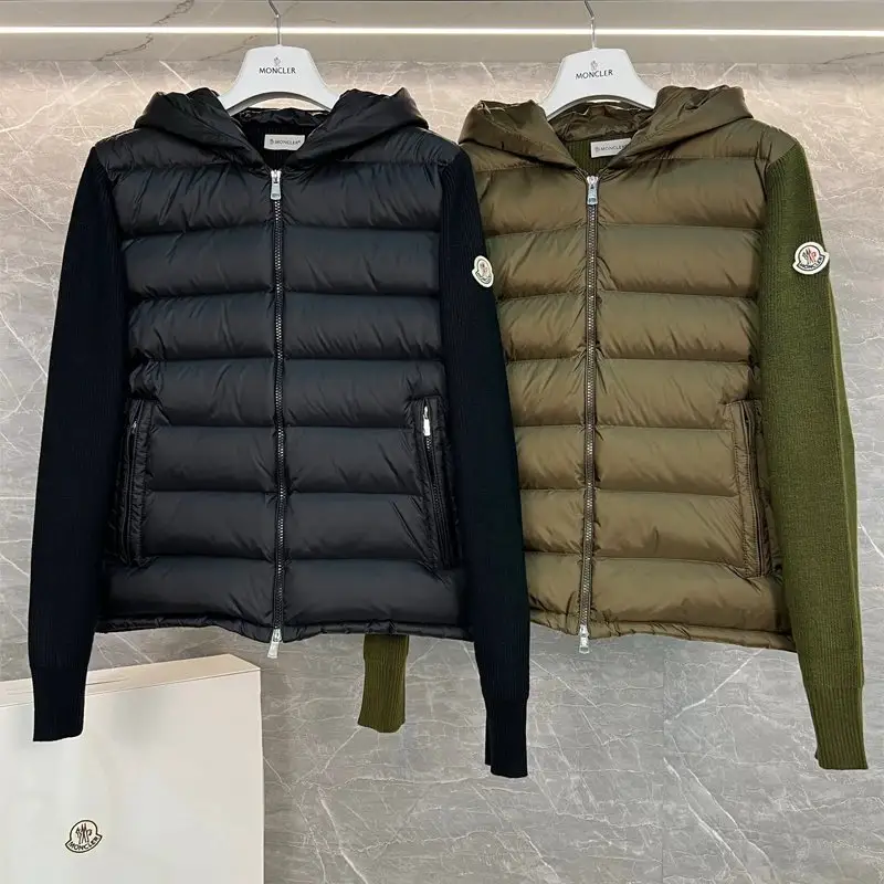 【Double 11 Super Deals】10,AC-羊毛袖男拼接连帽帽檐字母针织羽绒服