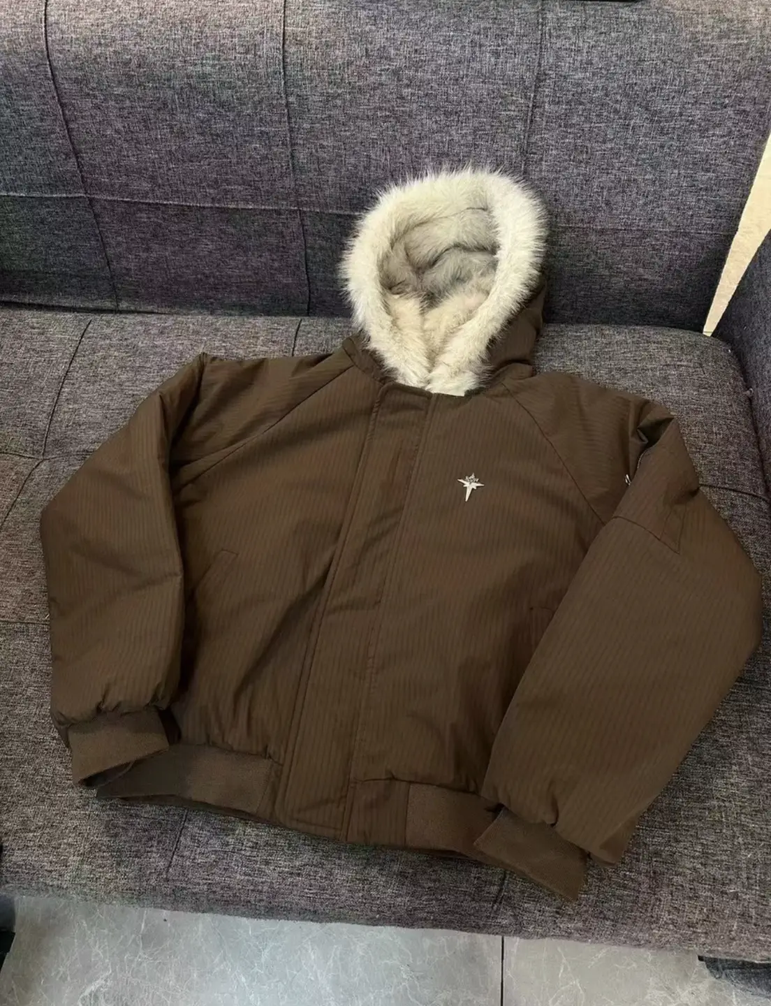 Maillard Fur Collar Cotton-Padded Jacket for Men and Women, Winter High-End American Retro Short Cotton Coat, Thickened Padded Hooded Jacket