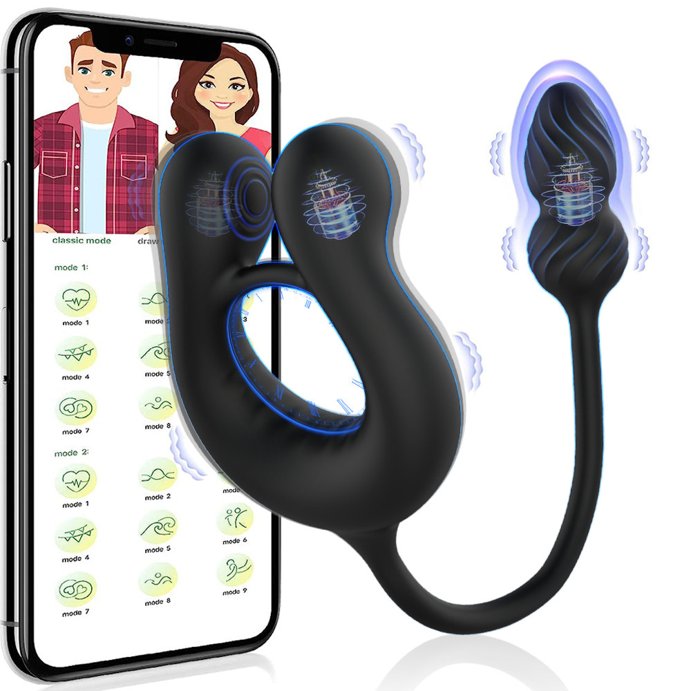 New Product Fully Covered with Rubber Three-Point Vibration Men's Semen Locking Ring App Prostate Anus Massager Vibrating Anal Plug for Gay Men