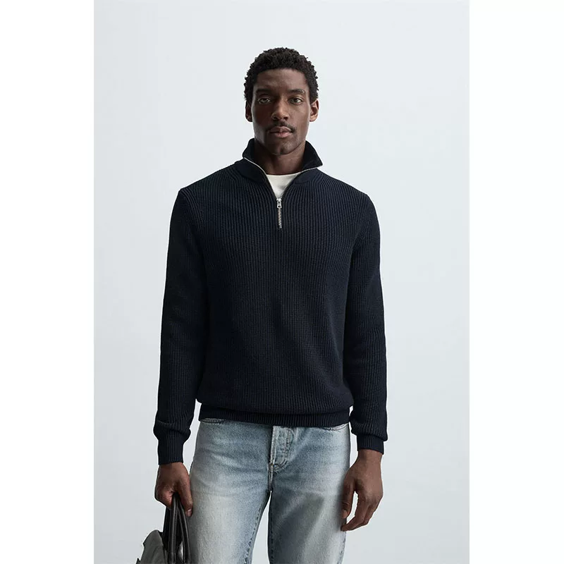 2025 Summer New Men's Half-High Collar Half-Zip Cotton Design Knit Sweater 3332300 401