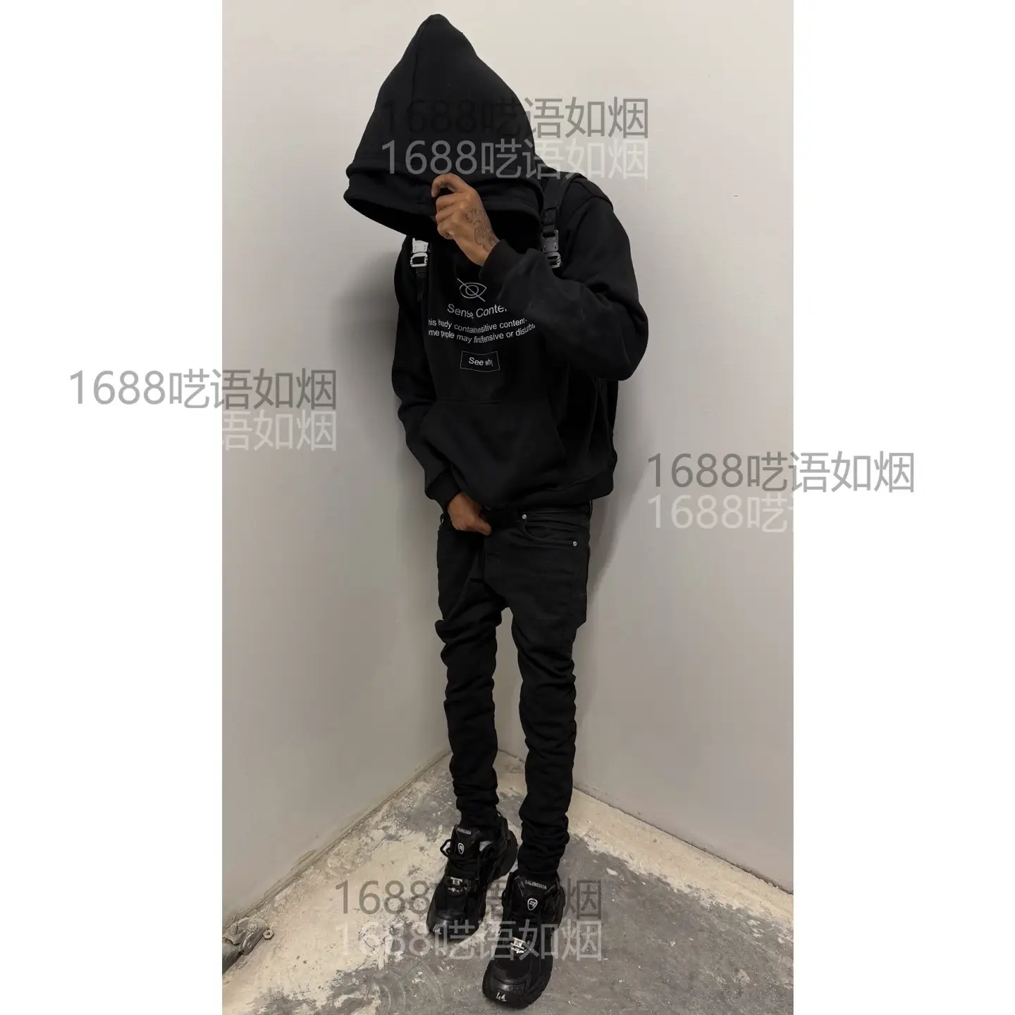 Ins European and American Cross-Border Double-Cap Printed Sweatshirt Long-Sleeved Pullover Hoodie Retro Jacket Street Wear Trendy Y2K