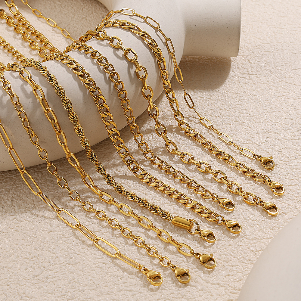 European and American Hip-Hop Stainless Steel Necklace Jewelry Fashion Stainless Steel Plated 18K Gold Necklace Various Chain Sets Wholesale
