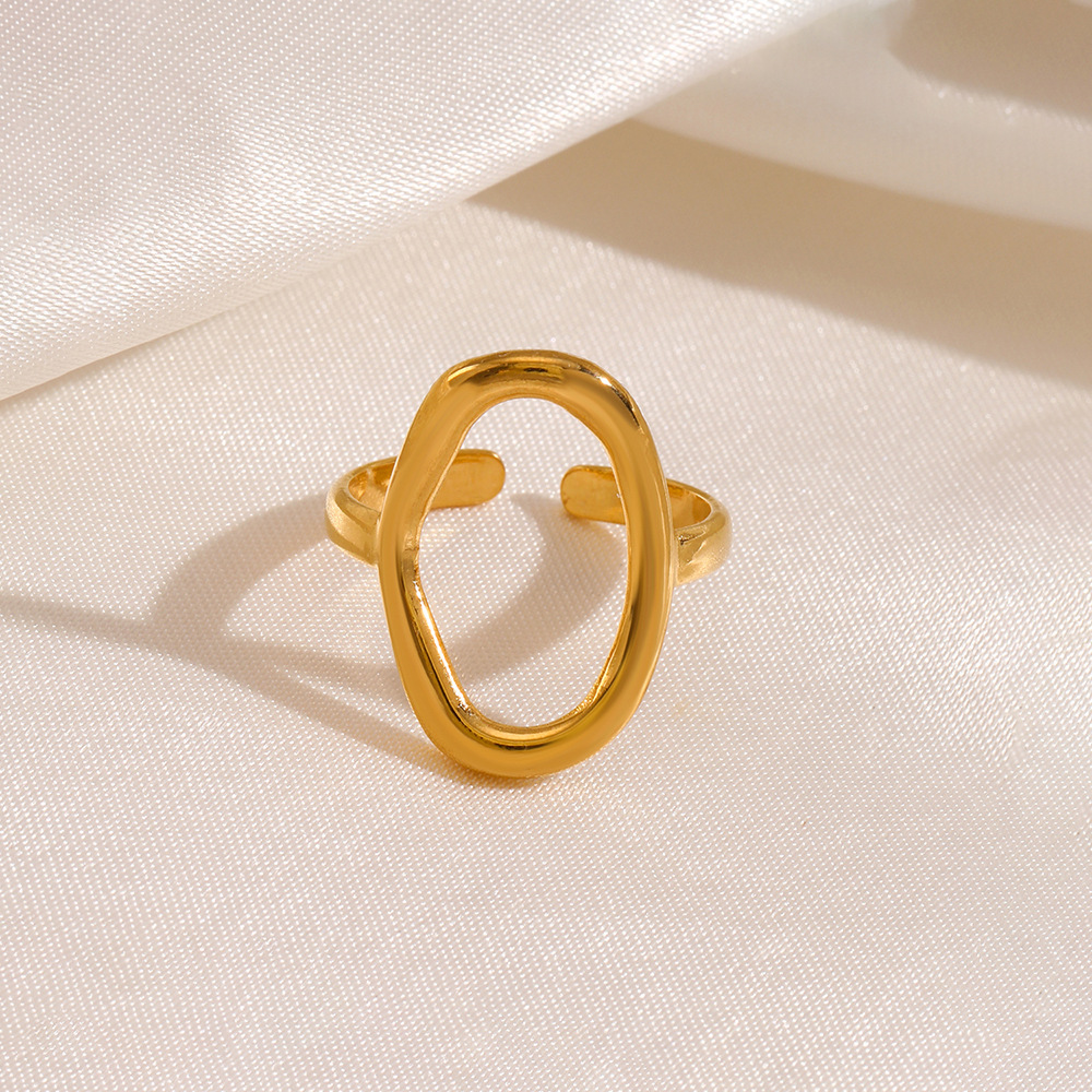 European and American fashion stainless steel oval ring AliExpress hot selling simple geometric 18K gold open titanium steel ring