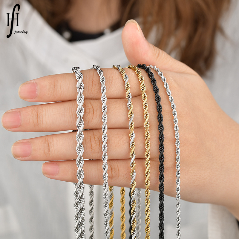 Spot wholesale stainless steel hip-hop vacuum plating twisted rope twist necklace unisex accessories jewelry chain