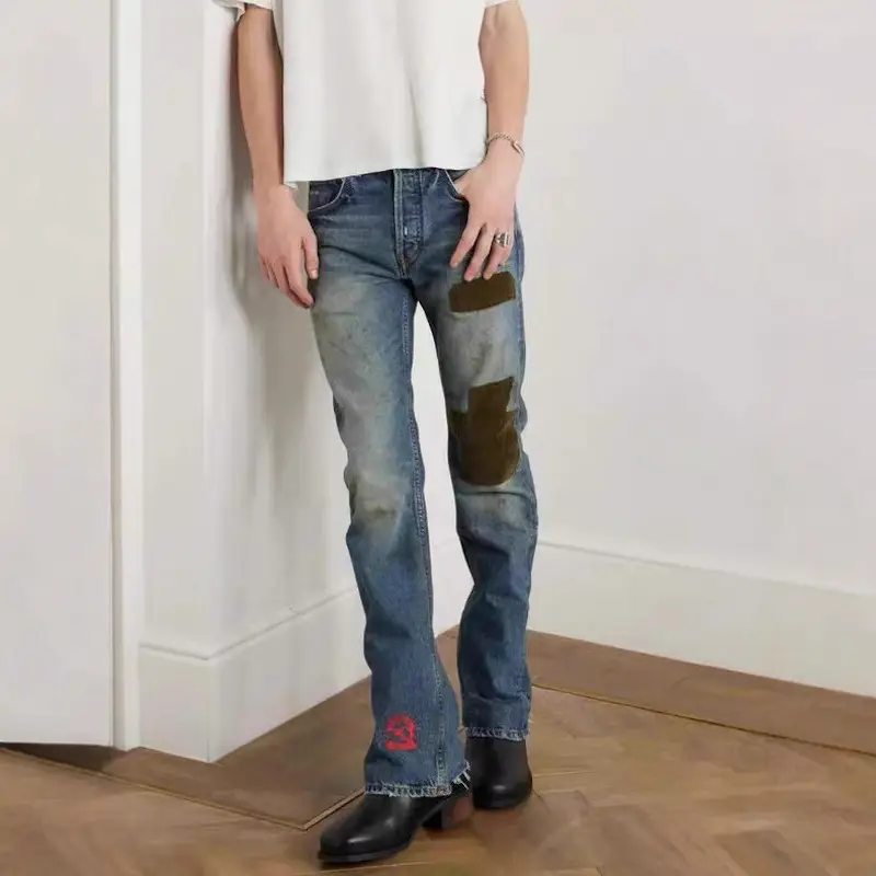 Erd Grjkd Melancholic Rich Second-Generation Patchwork Distressed Corduroy Splatter Embroidery Washed Party Pants Jeans Trendy