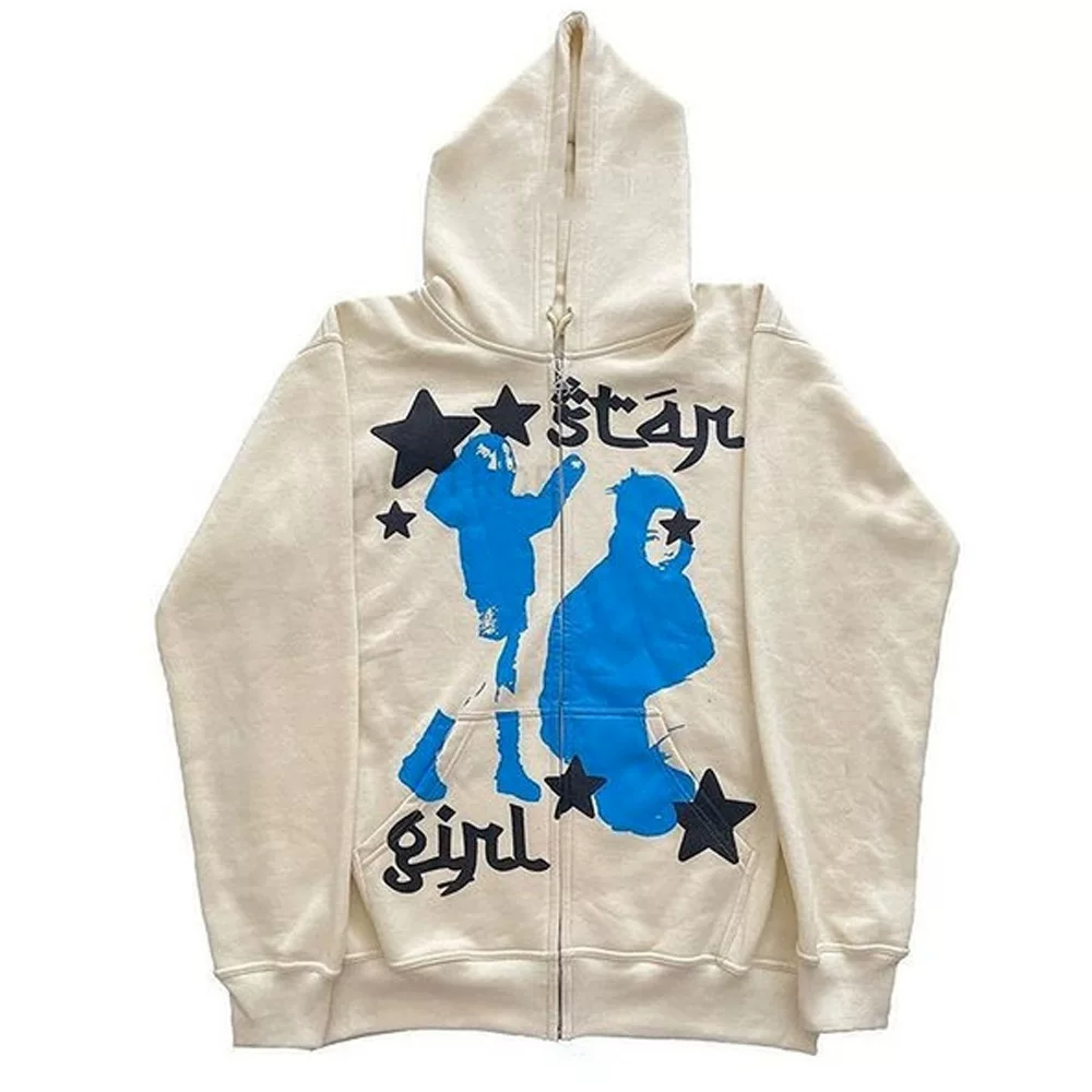 Street Hip-Hop Star Girl Print Black Zipper Hoodie Women 2022 Y2K Harajuku Jacket Sweatshirt Women