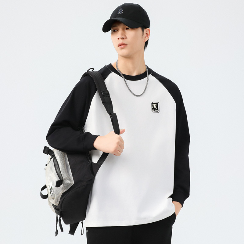 F1256 | plus size Men's Autumn New 260G Heavy Crewneck Long Sleeve T-shirt Men's Loose Stitching Shoulder Jacket