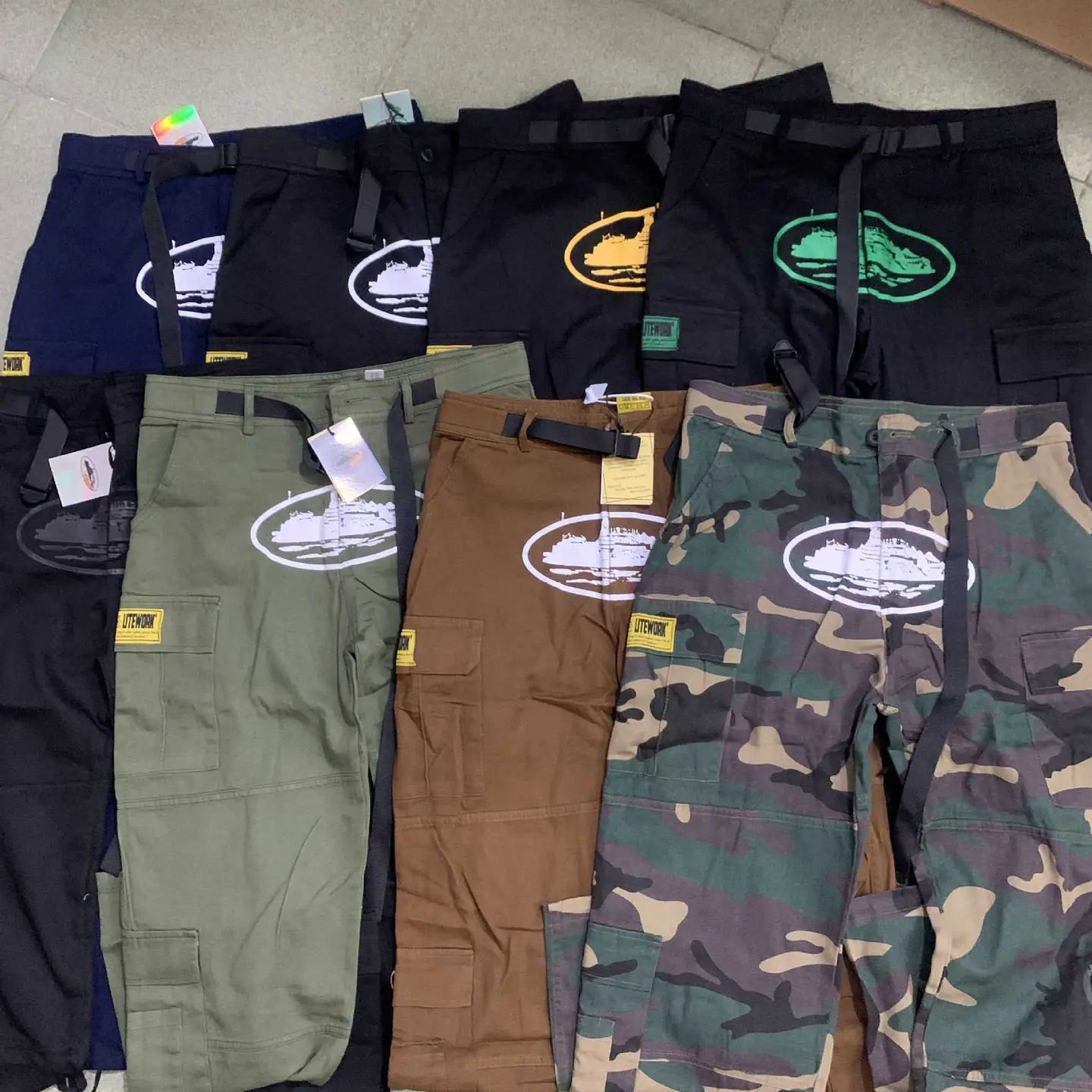 Corteiz Alcatraz Cruise Print American Tide Men's and Women's Loose Pocket Workwear Pants Truck Straight Legs
