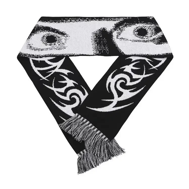 Cross-border European and American Autumn and Winter Gothic StYle Fashion TrendYY Y2K EYe Print BlacK Tassel Knitted Scarf Export