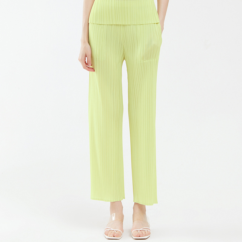 Customized Miyake New Casual Pants for Women, Simple, Comfortable, Stretchy Pleated, Loose and Versatile, Women's Trousers, Straight-Leg Pants
