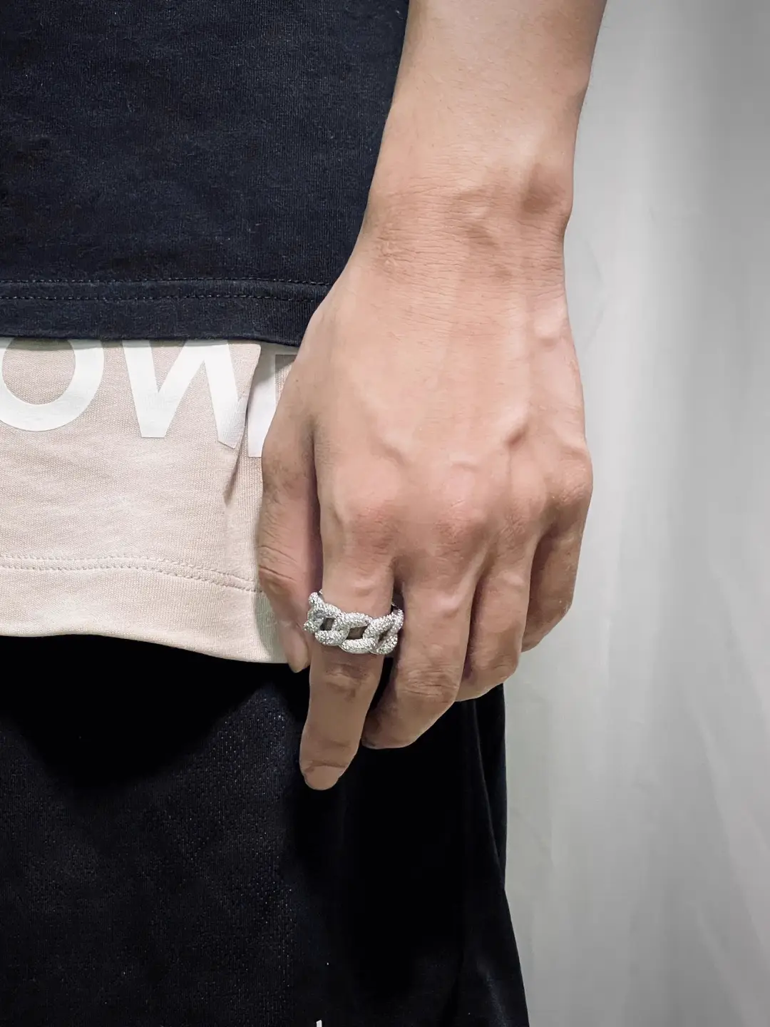 American Full Diamond Cuban Ring for Men and Women Trendy Hip-Hop Niche High-End Tail Ring Ice Cuban Ring