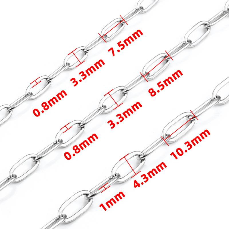 Hot sale stainless steel welded cross chain flat Oval non-fading Simple Men's necklace bracelet clothing chain chain diy