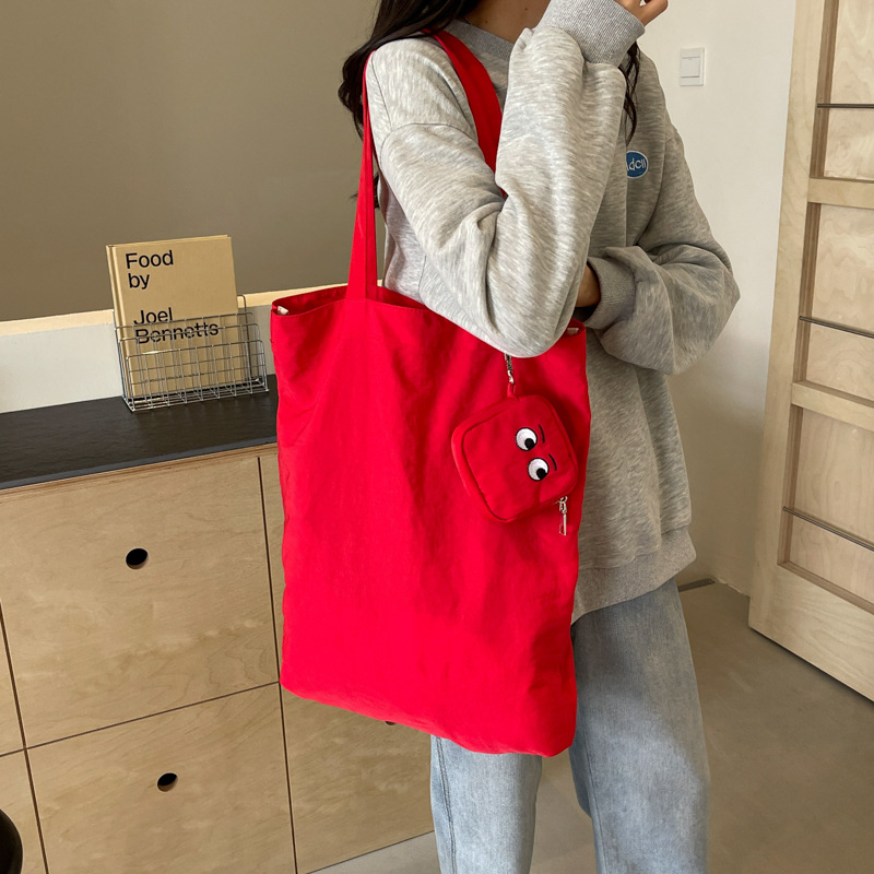2025 New Embroidered Color Cloth Bag Korean Style Distinctive Little Monster Foldable Storage Bag Fashion Shoulder Bag