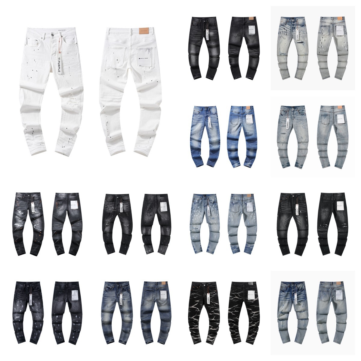 Cross-Border Export Purple Brand American High Street Ripped Patch Trendyy Retro Straight Am Washed Jeans
