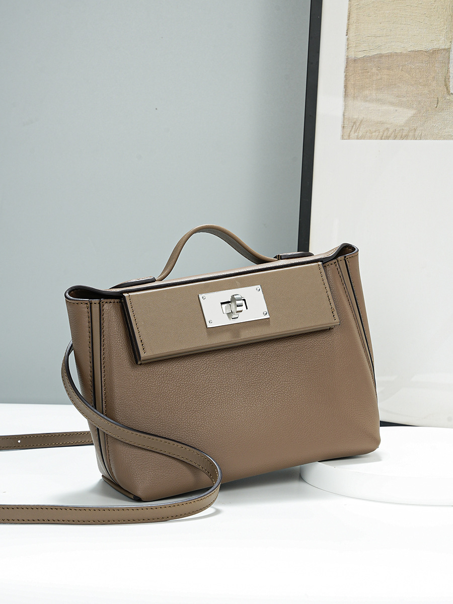 Temperament Niche High-End Genuine Leather Handbag Kelly Bag High-Quality Crossbody Large Capacity Simple Women's Shoulder Bag