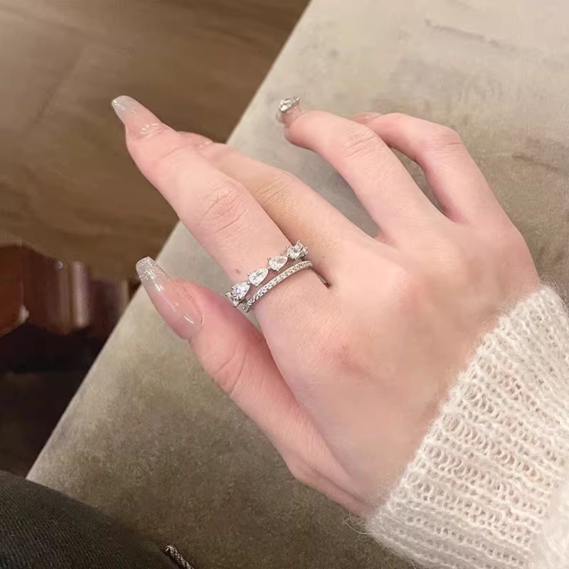 Korean-Style Ins-Style Copper Micro-Inlaid Zircon Ring, Versatile and Stylish, Adjustable Open Ring for the Index Finger