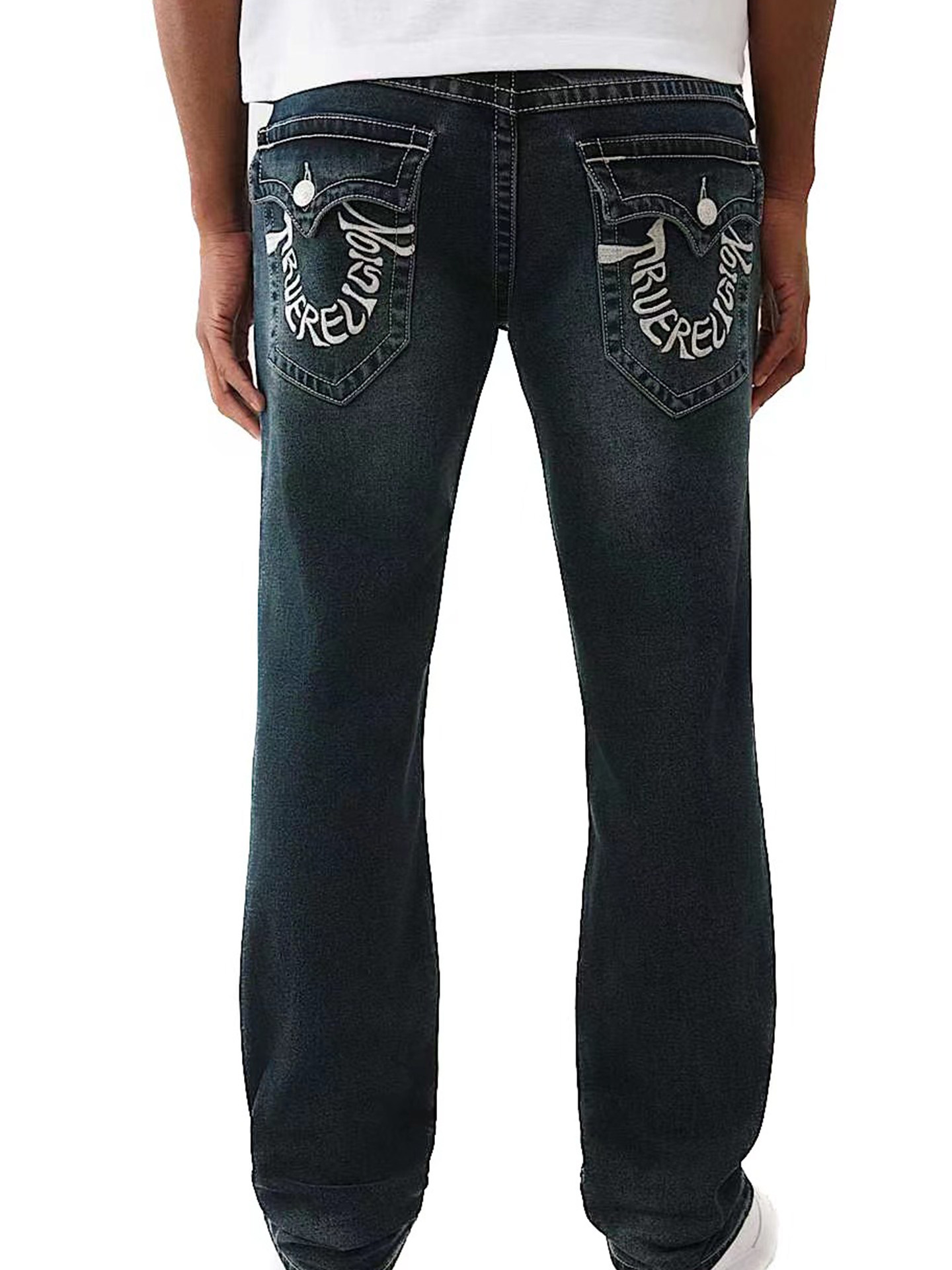 European and American Trendy Brand Religious-Themed Men's Jeans with Large Buddha Embroidery, Genuine Plus-Size High Street Retro Straight-Leg Casual Pants