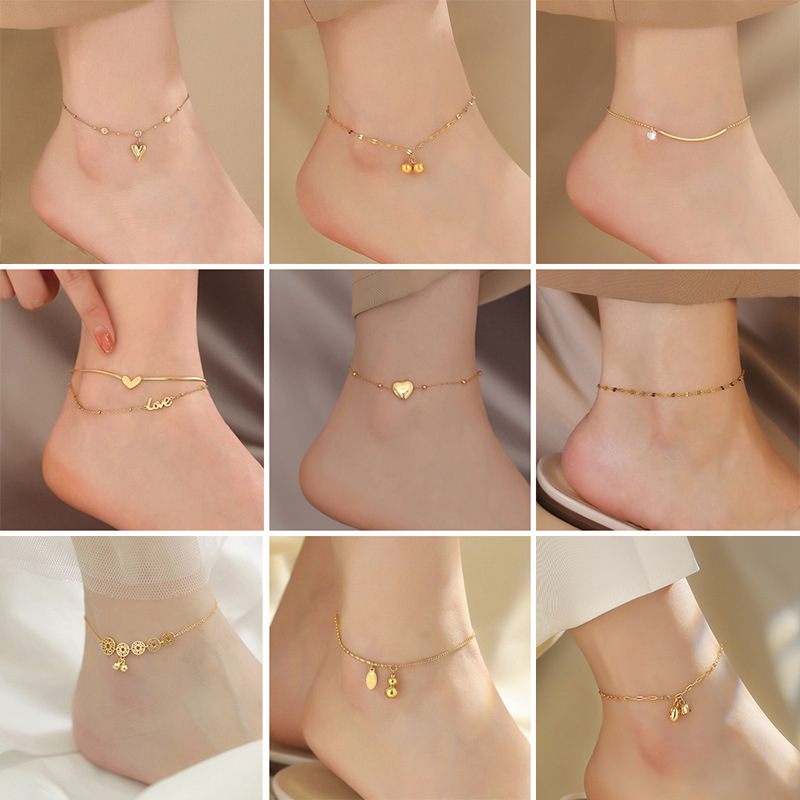 Live Simple Niche Gourd Love Titanium Steel Anklet Women's Beach Ankle Chain Girl's All-match Jewelry Not Faded