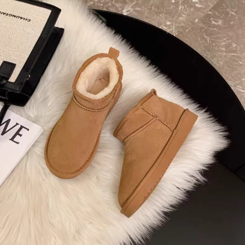 Fur Integrated Snow Boots for Men and Women Winter Warm Outer Wear fleece-lined Platform Cotton Shoes Cold-proof Waterproof Northeast Boots