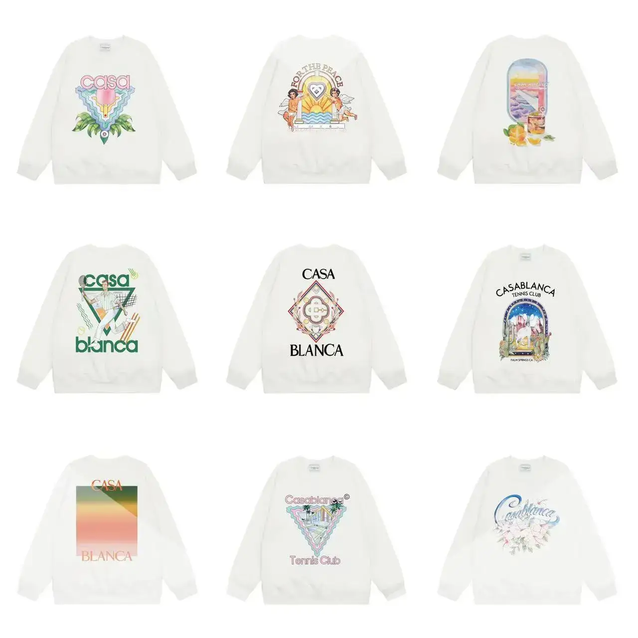 25S New High-Quality Casblanca Terry Pullover Loose Men's and Women's Same Style Round Neck Sweatshirt in Stock