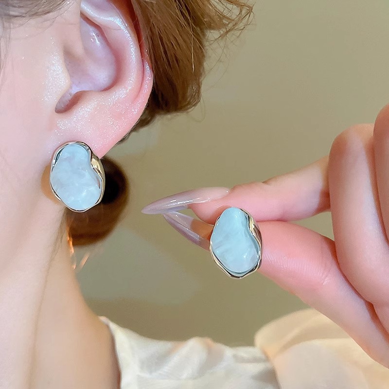 S925 Silver Needle Mint Blue Geometric Earrings Female Niche Design Simple Refresher Sense Earrings Ice through Delicate Earrings
