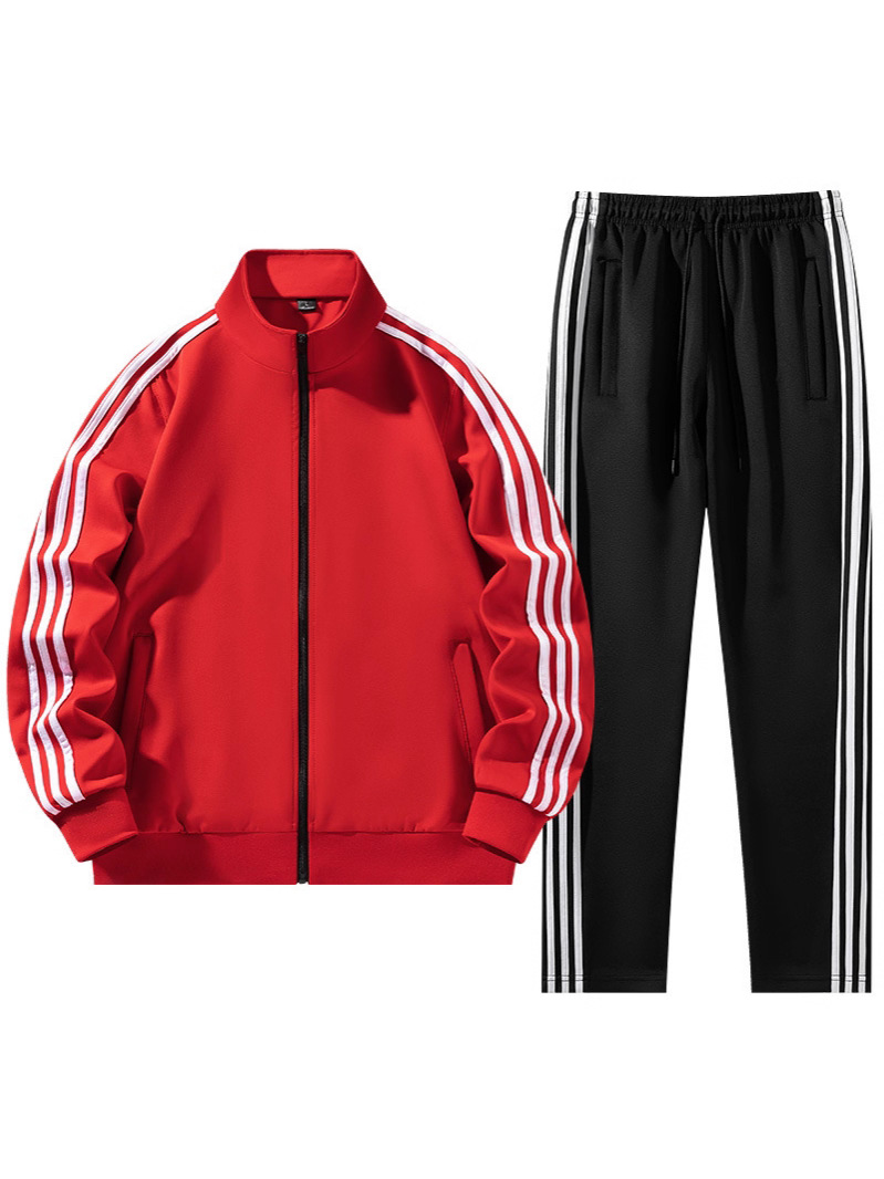 Casual Sports Suit for Men and Women, Three-Stripe Sportswear, Loose Sports Jacket and Pants, Two-Piece Set with Printable Embroidered Logo